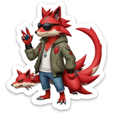 Edgy Cool Beautiful Guilmon-Zangoose-Litten-Zoroark, full body sticker