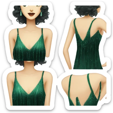 A dark green sparkly flapper style dress with thin straps sticker