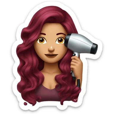 Beautiful tattooed  burgundy long haired woman blow drying her hair sticker