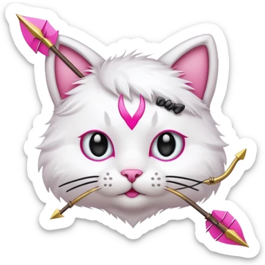 Emoji cat head white emoji with pink bow and arrow sticker