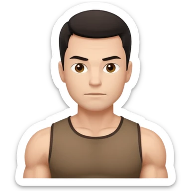 muscular man white skin, wear brown shirt sticker