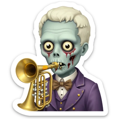 Zombie trumpeter – cracked trumpet, cheeks puffed, eerie parade feel. sticker