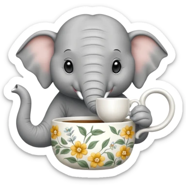 elephant with tea cup sticker