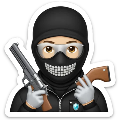 emoji with diamond grillz and black ski mask on with a gun sticker