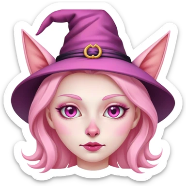 A pink witch with a cat nose  sticker