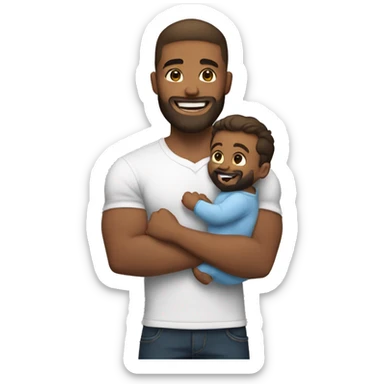 muscular boy with beard smile holding baby sticker