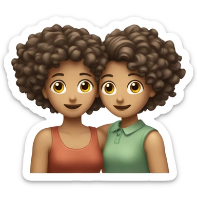 Two girls givin a hug,one with curly hair and the other with straight hair sticker
