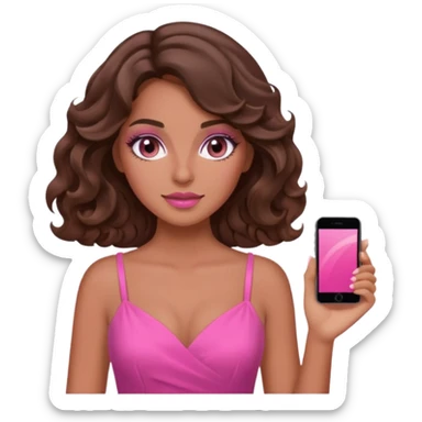 2026 brunette tanned wavy hair woman pink vibes sticker