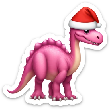 Pink Dino wearing a red bow and Santa hat sticker