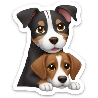 Black mackerel tabby cat hugging brown Jack Russell dog sticker