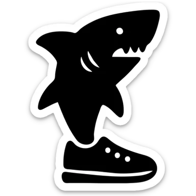 shoe-wearing shark, icon style, filled, geometric, playful, minimalistic, strong visual impact sticker