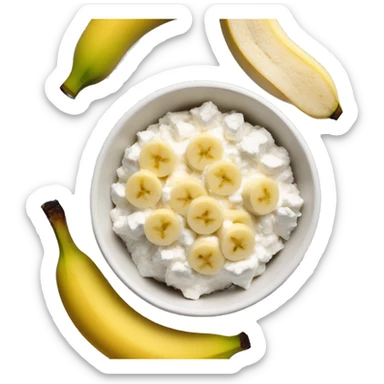Cottage cheese in a bowl with banana slices as a topping sticker