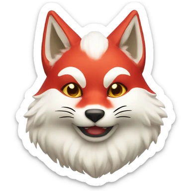 red kitsune mask, fluffy ears, slight smile sticker