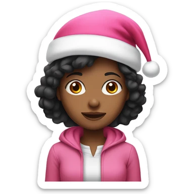 Black haired girl with a pink Santa hat sticker