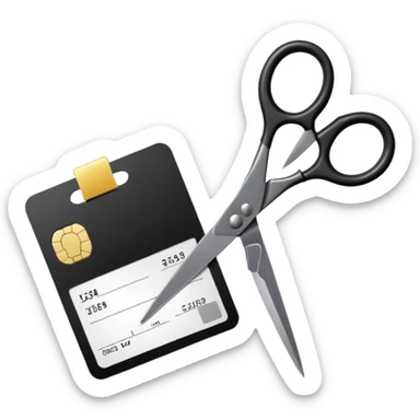 Floating black Scissors cutting in half an idf soldier ID card with a little chip in 2 parts sticker