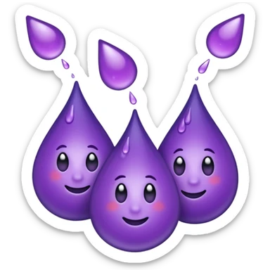 3 purple Drops with kool aids signature color, Juicy , no faces, just like the drops emoji 💦, just singular no extras, spraying left sticker