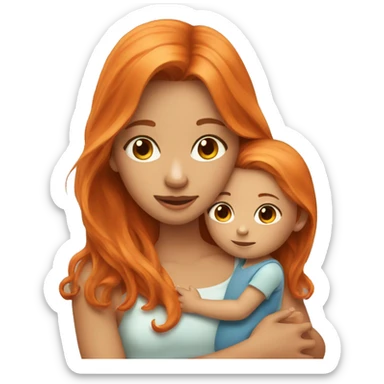 Girl with long orange hair holding boy baby with brown hair  sticker