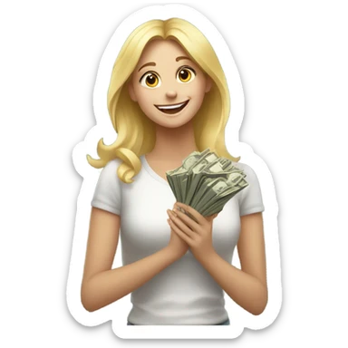Blonde girl winning money sticker