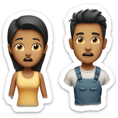 A scared boy and girl sticker