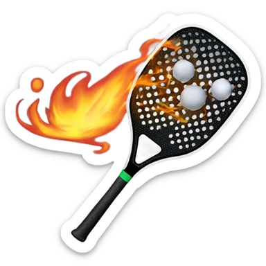 A carbon Pickleball paddle with no holes hitting a Pickleball that has flames on it sticker