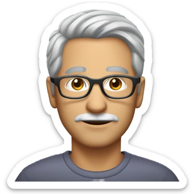 50 year old guy with grey hair, clear glasses and grey stubble sticker