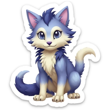 Kawaii dark edgy fantasy pastel ethereal feline-vernid-sergal-fursona animal creature with a tufted tail full body sticker