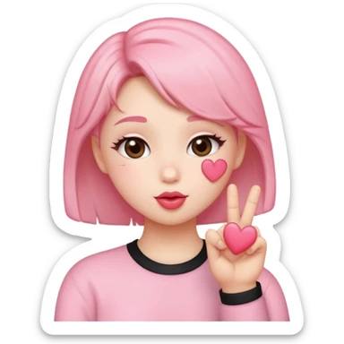 an uwu kissy face with a finger heart sticker