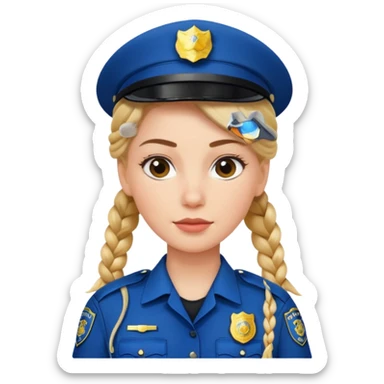 white woman, braided hair, wear police's uniform sticker