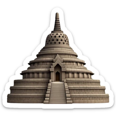Cinematic Realistic Borobudur Landmark Emoji, showcasing the majestic ancient Buddhist temple rendered with intricate textures and serene, historic lighting. sticker