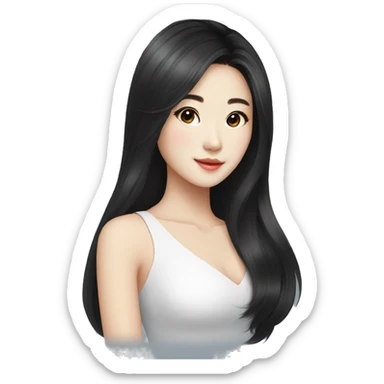 beautician, pretty korean girl with black long hair sticker