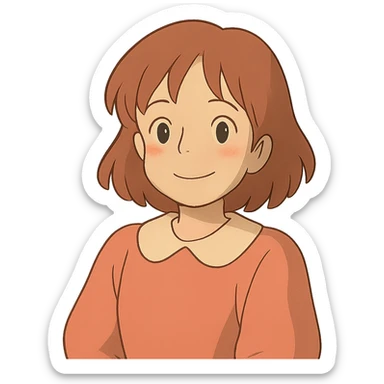 ghibli style warm friendly character with soft colors sticker