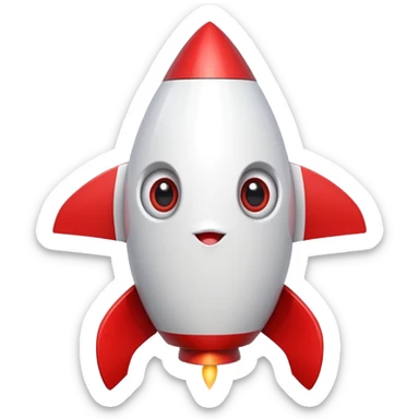 A red and white rocket with large cute eyes and eyelashes sticker