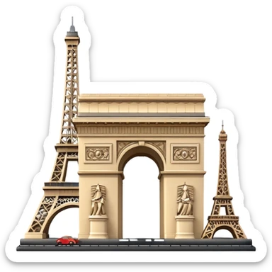 arc de triomphe and eiffel tower together, simple and iconic emoji sticker