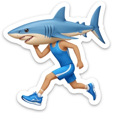 Blue shark with blue running shoes on the beach sticker