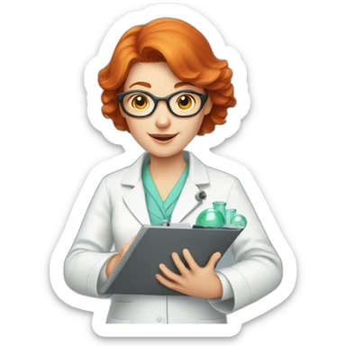 Redhead scientist with mouse on her hand sticker