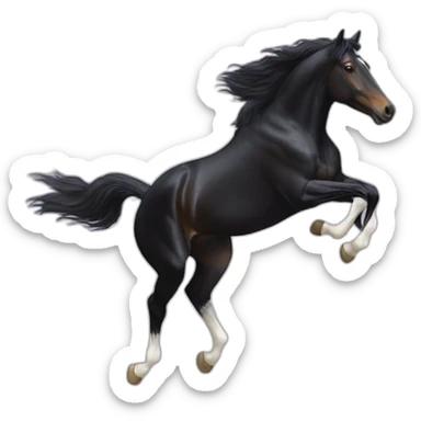 a BLACK HORSE JUMPING AN OBTACLE, THE HORSE HAS A WHITE BLAZE AND THREE WHITE SOCKS sticker