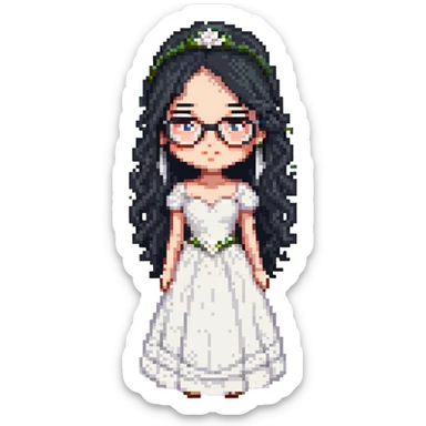 girl with black hair in glasses in a wedding dress sticker