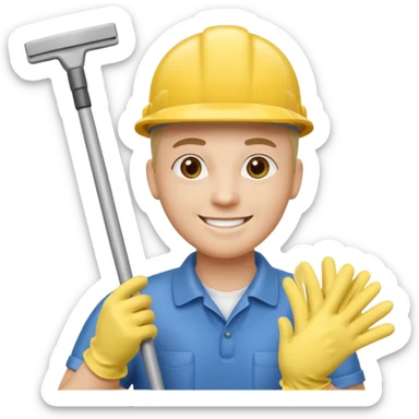 Custodian with yellow rubber gloves, mop sticker