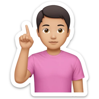 Draw a picture of a person corean pointing to themselves with their other hand raised if pink tshirt  sticker