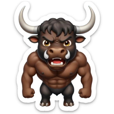 Emoji of an angry black powerful bull with steam coming out of its nose sticker