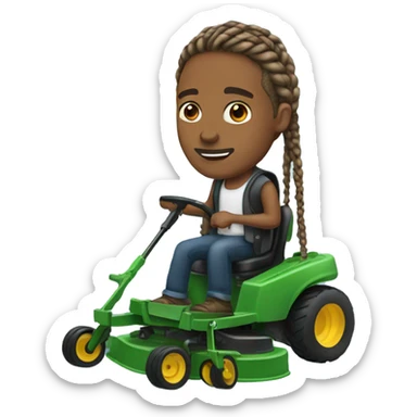 Light brown skin  man with braids on law mower sticker
