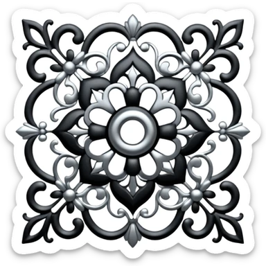 Black and silver filigree design, 3D, extremely detailed design sticker