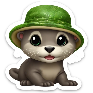 Baby otter wearing a snake hat sticker