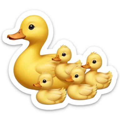 A mom duck with 3 ducklings in water  sticker
