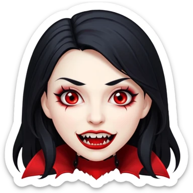 Beautiful vampire woman with long black  hair and red highlights showing fangs  sticker