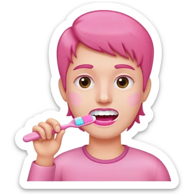 person brushing teeth pink theme sticker