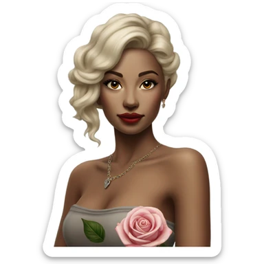 Hyper Realistic beautiful woman model with a small rose tattoo sticker