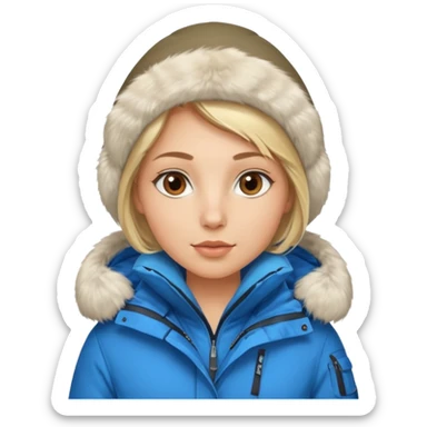 Luxury blonde model, brown eyes, polar explorer, blue clothes sticker