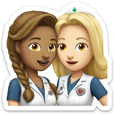 blonde nurse and brunette pilot couple kiss sticker