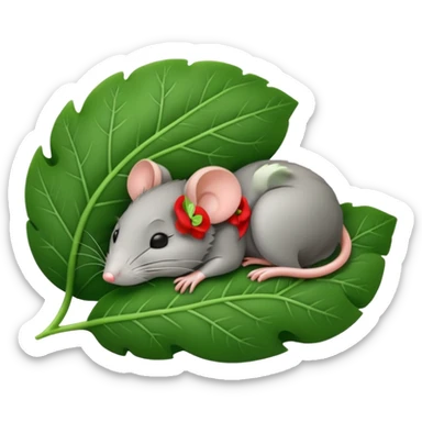mouse sleeping under a leaf sticker